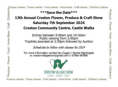 13th Annual Croston Flower, Produce and Craft Show 7/9/24 at 2pm 
