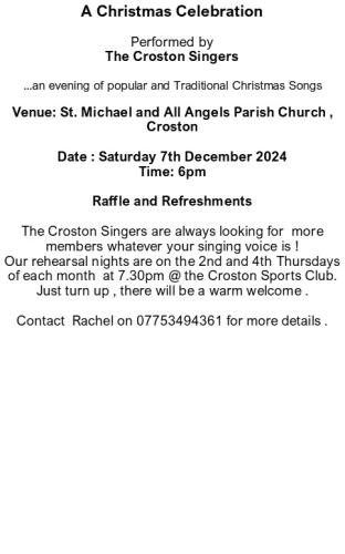 Croston Singers Sat. 7/12/24    6pm  Christmas Celebration 