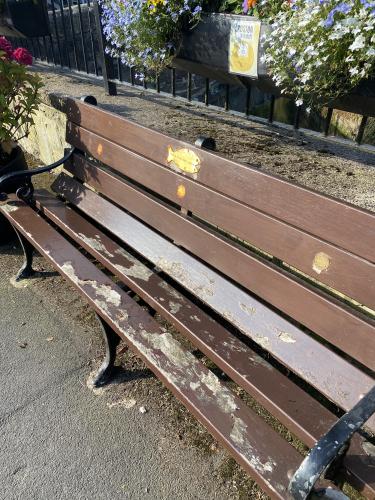 Bench by Town Bridge BEFORE renovation Sept. 2024 