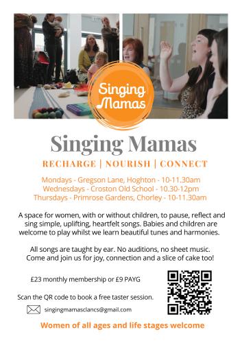 Singing Mamas in Croston Old School, each Wed, 10.30 to 12pm